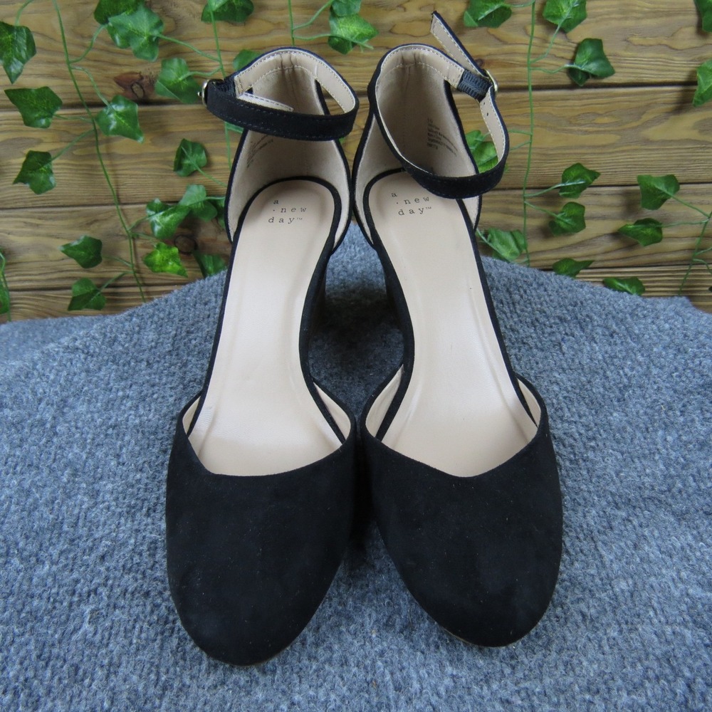 A New Day Wendi Women's 10 Black Textile Wedge Heels Ankle Strap Dressy Comfort - Picture 2 of 6